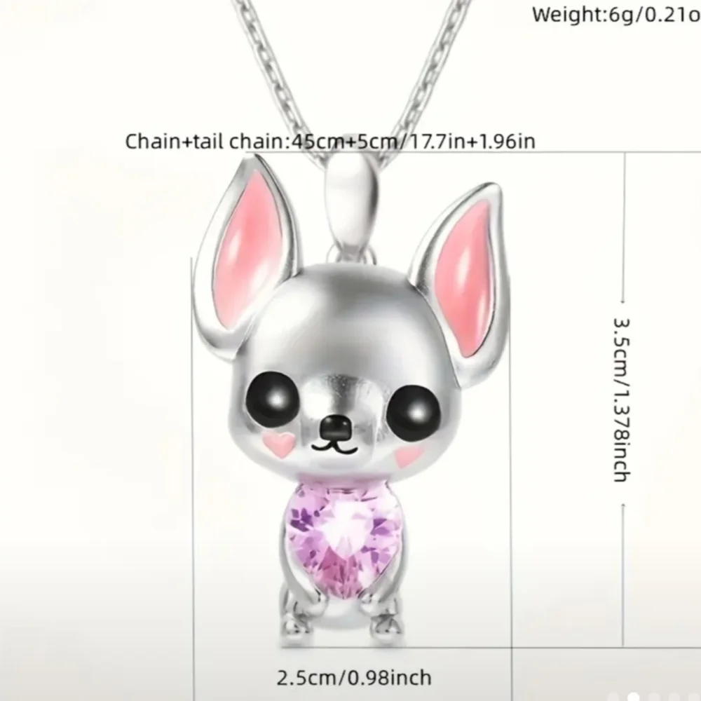 Silver Chihuahua Pendant Necklace with Pink Accents - Picture 4 of 4